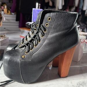 Jeffery Campbell Lita Black Leather Ankle Boots